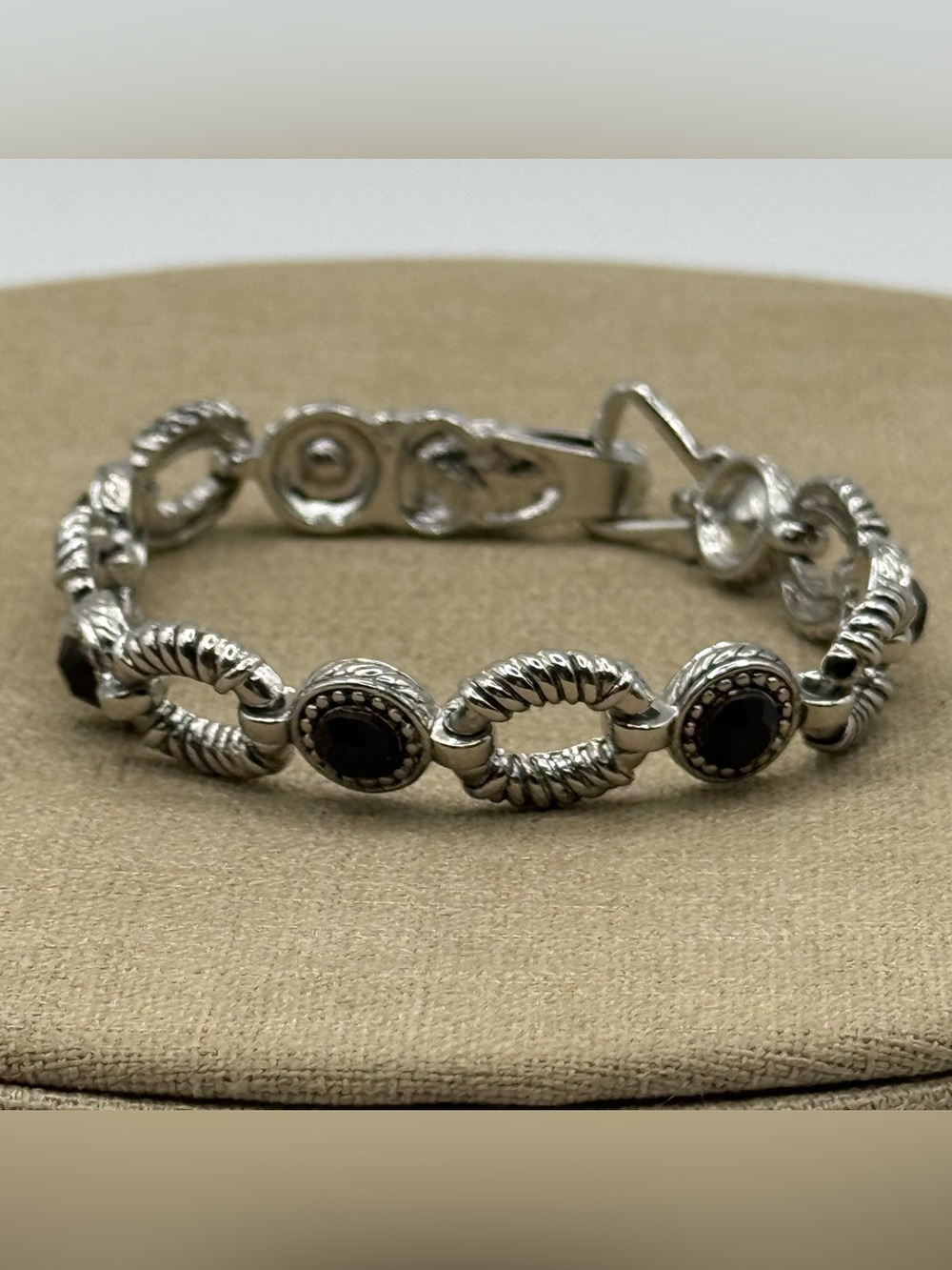Silver Black Stone Link Bracelet